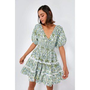 Saylor Anthropologie Greyson Floral Printed Smocked Mini Dress Lace L New